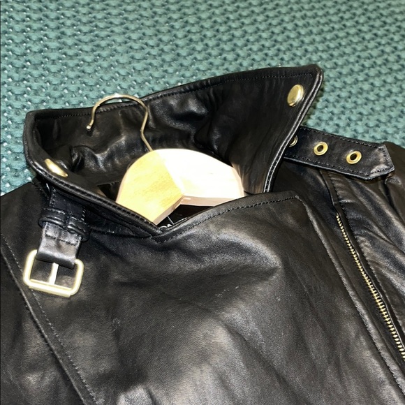 Vintage Y2K Moda International Leather Jacket with Gold Accents - Picture 8 of 11